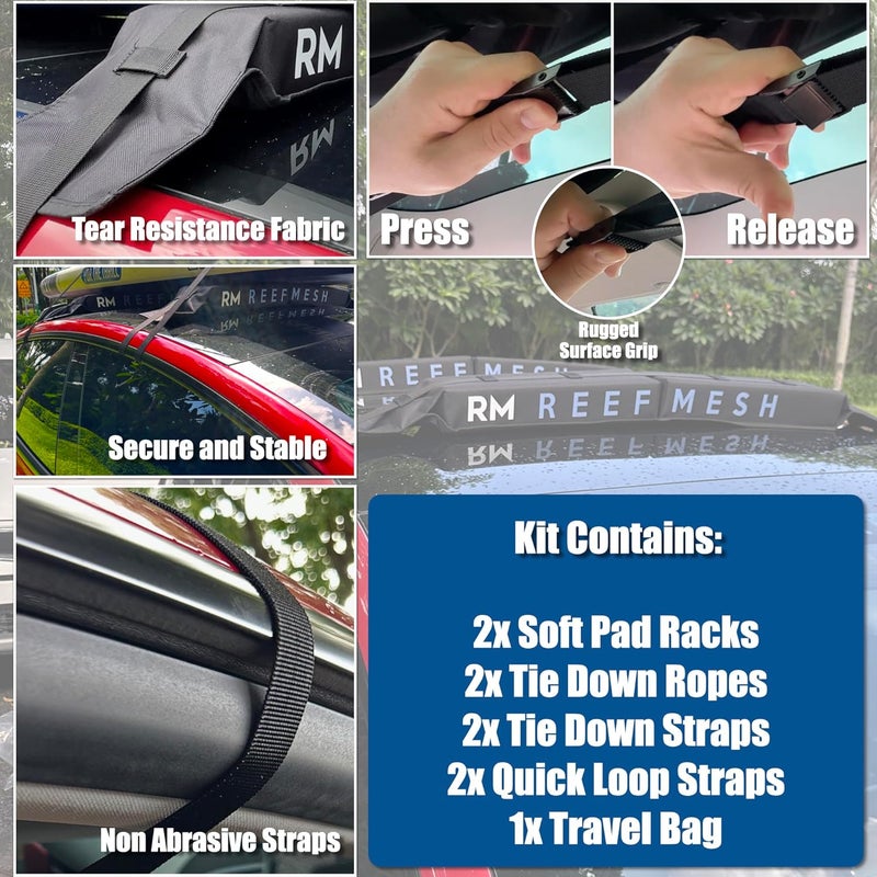 REEF MESH Universal Soft Roof Rack Pads for Kayak, SUP, Canoe & Surfboard – Waterproof Anti-Wick Straps, Extra-Wide Car Roof Carrier with Non-Slip Buckles – Fits Cars, SUVs & Vans - Image 3